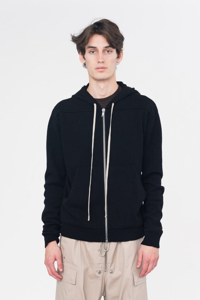 Black Knit Zipped Hoodie