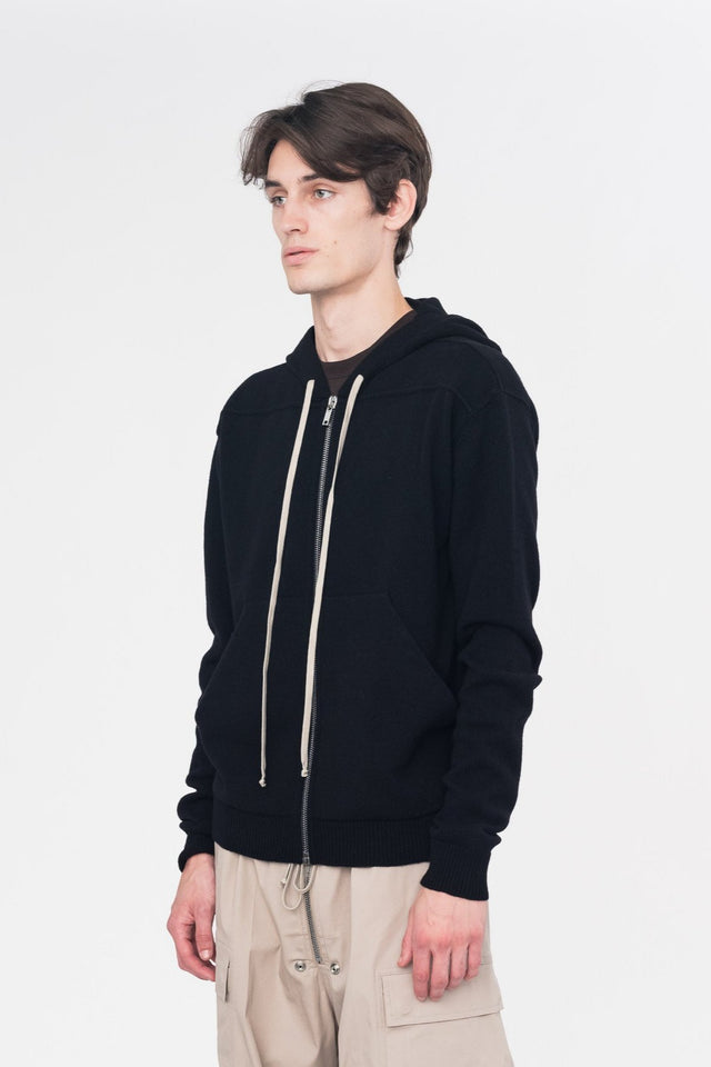 Black Knit Zipped Hoodie