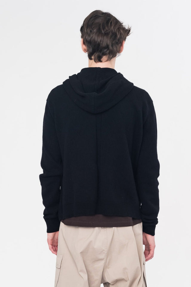 Black Knit Zipped Hoodie