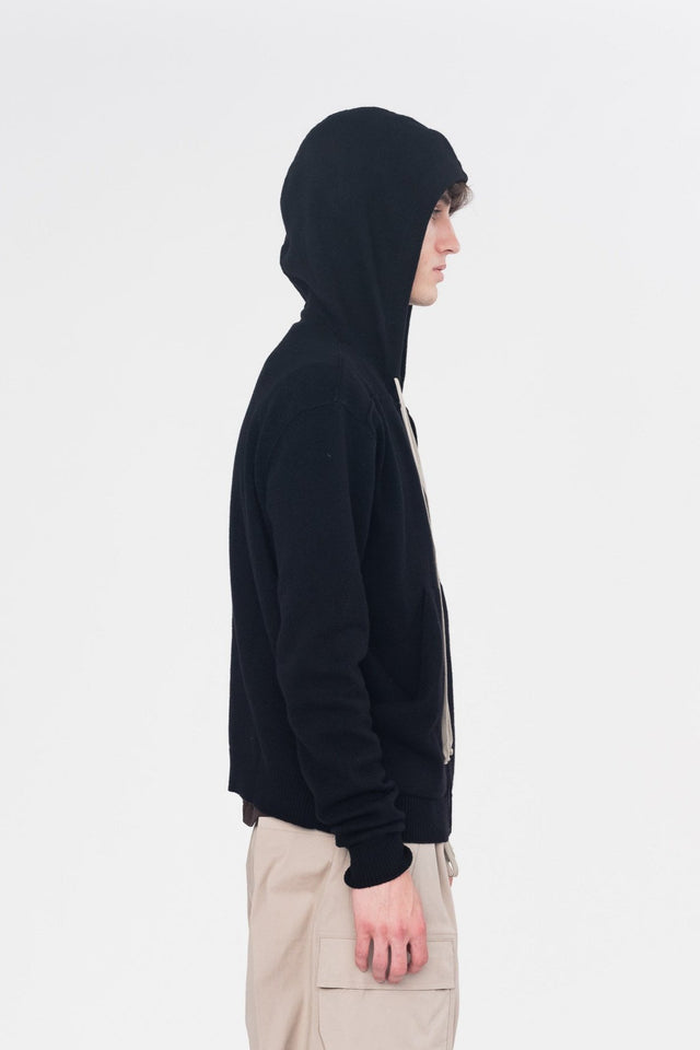 Black Knit Zipped Hoodie