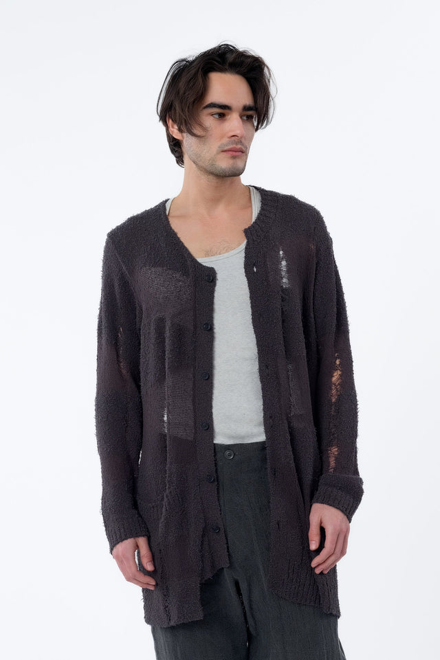 Dropped Stitch Uneven Charcoal Cardigan