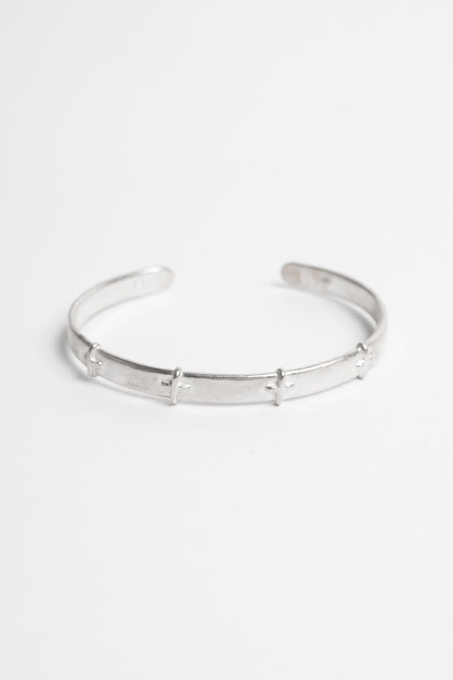 Thin Silver Stitched Cross Bracelet