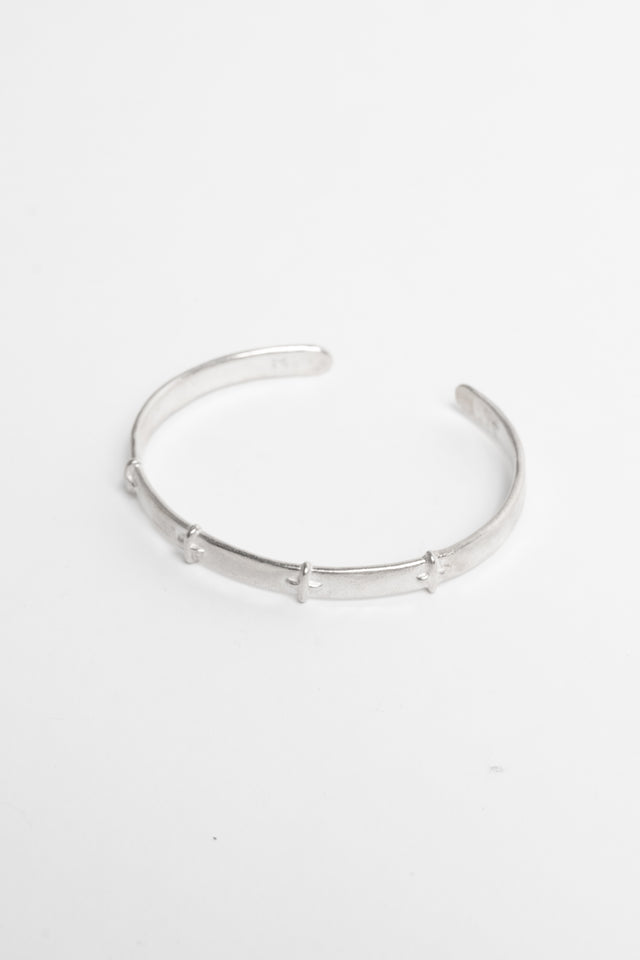 Thin Silver Stitched Cross Bracelet