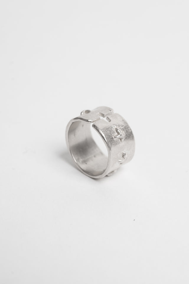 Thick Silver Stitched Multiple Cross Ring