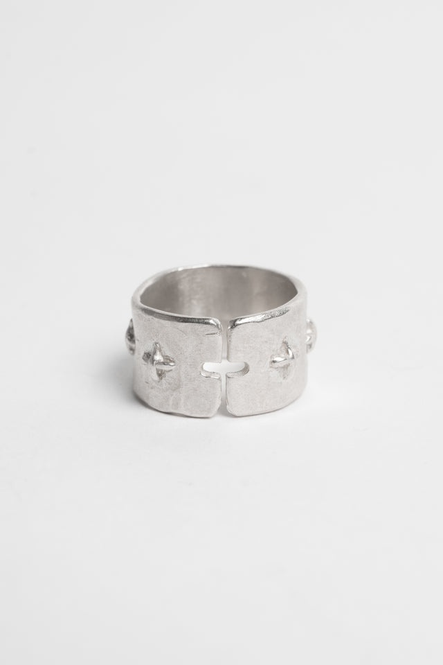 Thick Silver Stitched Multiple Cross Ring