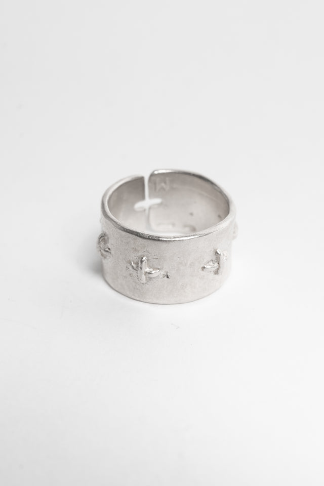 Thick Silver Stitched Multiple Cross Ring